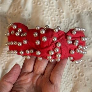 La Bella Elegant Red Pearl-Studded Headband